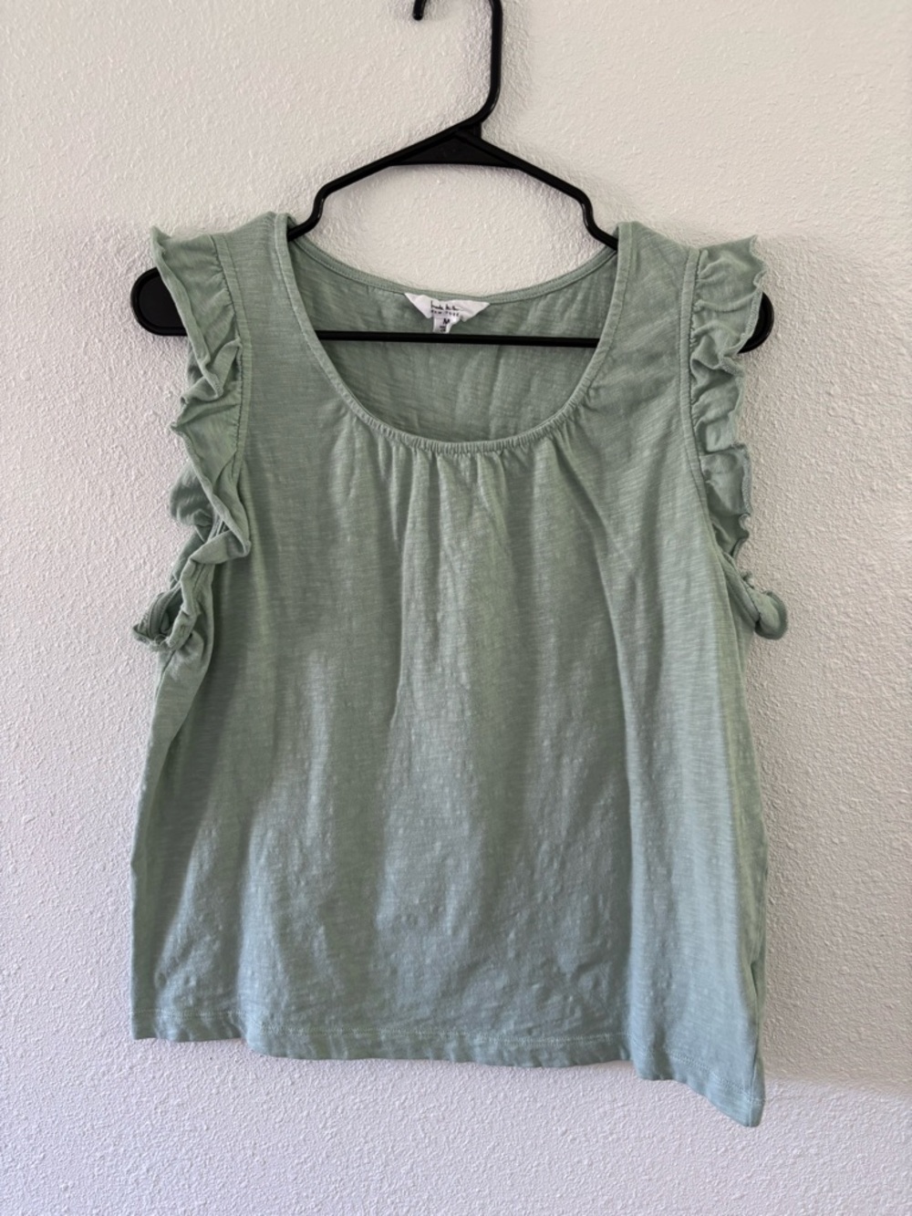 Nicole Miller Sage Green Ruffle Sleeve Tank Top with Scoop Neck